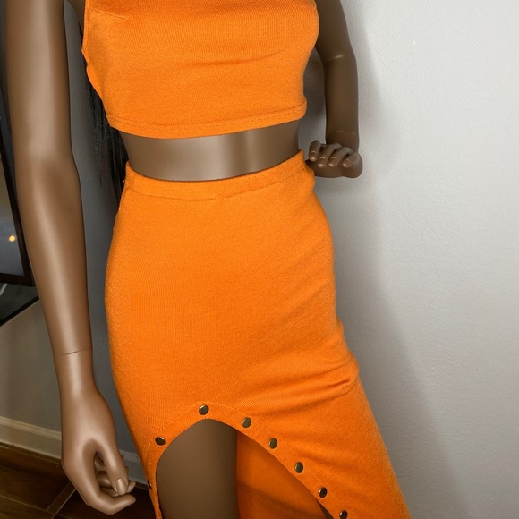 Casual Sleeveless Orange Two-piece Skirt Set - Picture 8 of 8